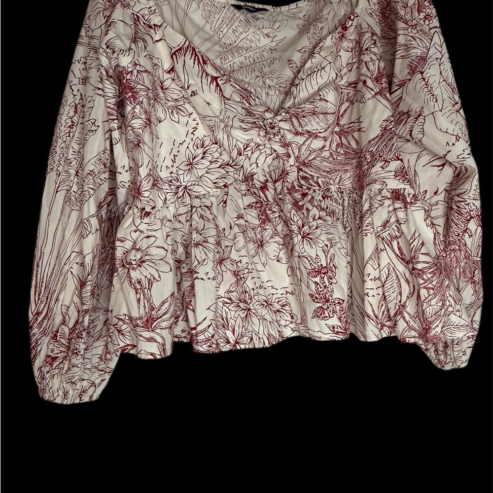 Printed Off The Shoulder Twist Front Peplum Top